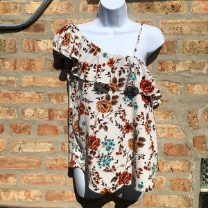 One Shoulder Floral  Ruffle Top size M